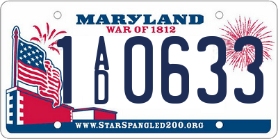 MD license plate 1AD0633