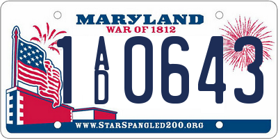 MD license plate 1AD0643