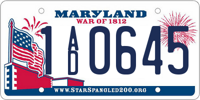 MD license plate 1AD0645