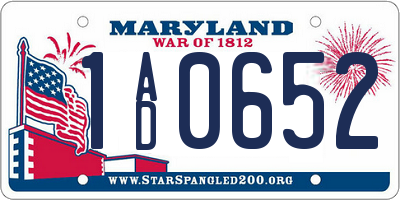 MD license plate 1AD0652