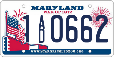 MD license plate 1AD0662