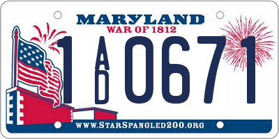 MD license plate 1AD0671