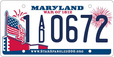 MD license plate 1AD0672