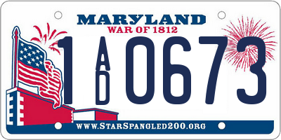 MD license plate 1AD0673