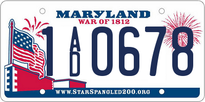 MD license plate 1AD0678
