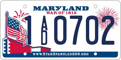 MD license plate 1AD0702