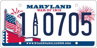 MD license plate 1AD0705