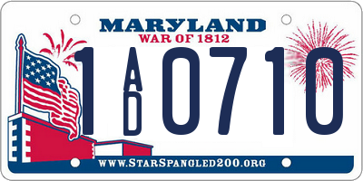 MD license plate 1AD0710