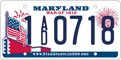 MD license plate 1AD0718