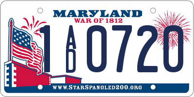 MD license plate 1AD0720