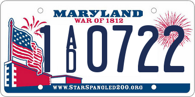 MD license plate 1AD0722