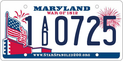 MD license plate 1AD0725