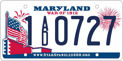 MD license plate 1AD0727