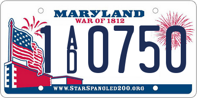 MD license plate 1AD0750