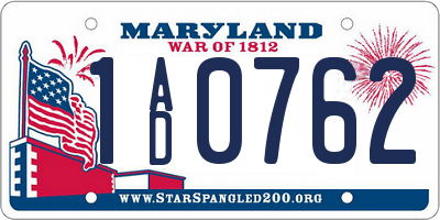 MD license plate 1AD0762