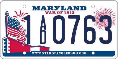 MD license plate 1AD0763