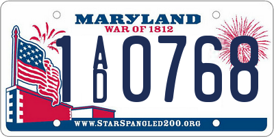 MD license plate 1AD0768