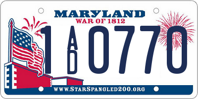 MD license plate 1AD0770