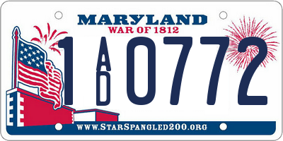 MD license plate 1AD0772