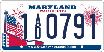 MD license plate 1AD0791