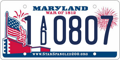 MD license plate 1AD0807