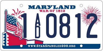 MD license plate 1AD0812