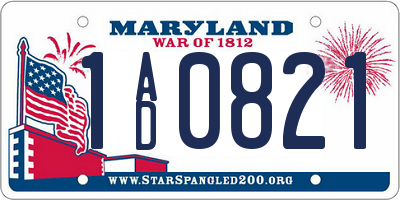 MD license plate 1AD0821