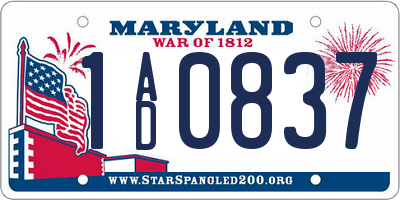 MD license plate 1AD0837