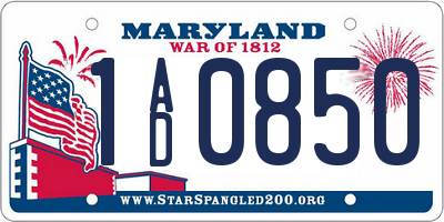 MD license plate 1AD0850
