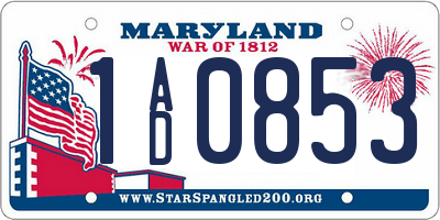MD license plate 1AD0853