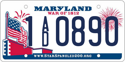 MD license plate 1AD0890