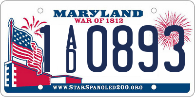 MD license plate 1AD0893