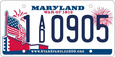 MD license plate 1AD0905