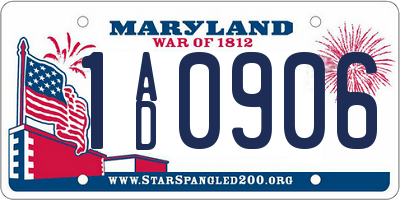 MD license plate 1AD0906