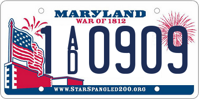 MD license plate 1AD0909