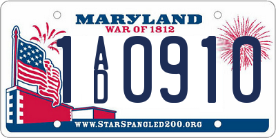 MD license plate 1AD0910
