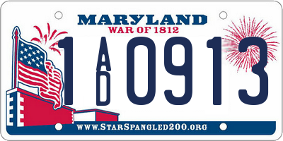 MD license plate 1AD0913