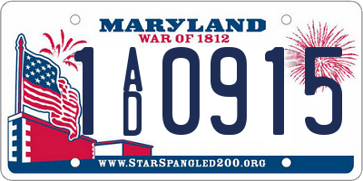 MD license plate 1AD0915