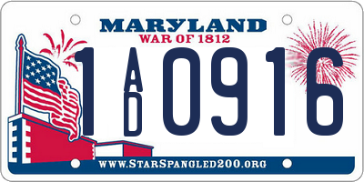 MD license plate 1AD0916