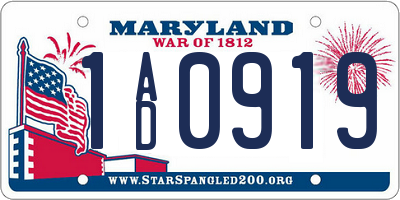 MD license plate 1AD0919