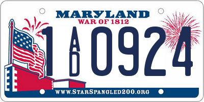 MD license plate 1AD0924