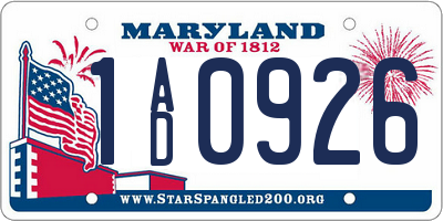 MD license plate 1AD0926