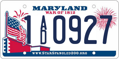 MD license plate 1AD0927