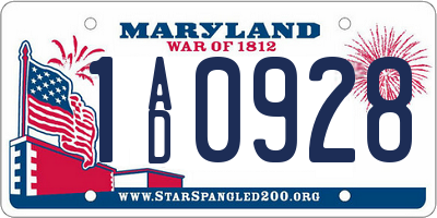 MD license plate 1AD0928