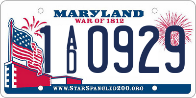 MD license plate 1AD0929