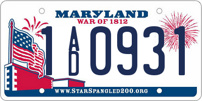 MD license plate 1AD0931