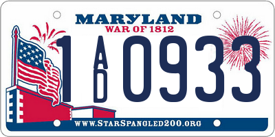 MD license plate 1AD0933