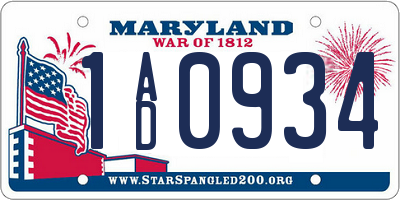 MD license plate 1AD0934