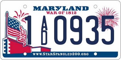 MD license plate 1AD0935
