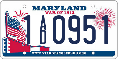 MD license plate 1AD0951